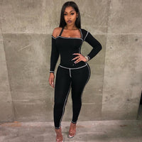 Square collar sexy jumpsuit Long sleeve knitted women