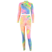 Two piece suit jumpsuits women 2019 winter Tie-dyed elastic