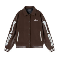 Unisex Embroidered Letter Ballpark Jacket Casual Style Loose Fit Color