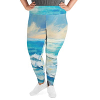 Womens Plus Size Fitness Leggings - Blue Ocean Print