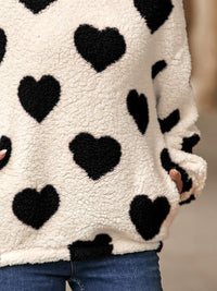 Fuzzy Heart Pocketed Dropped Shoulder Hoodie Trendsi