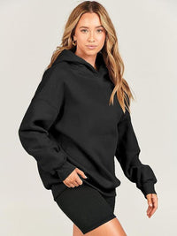 Dropped Shoulder Long Sleeve Hoodie Trendsi