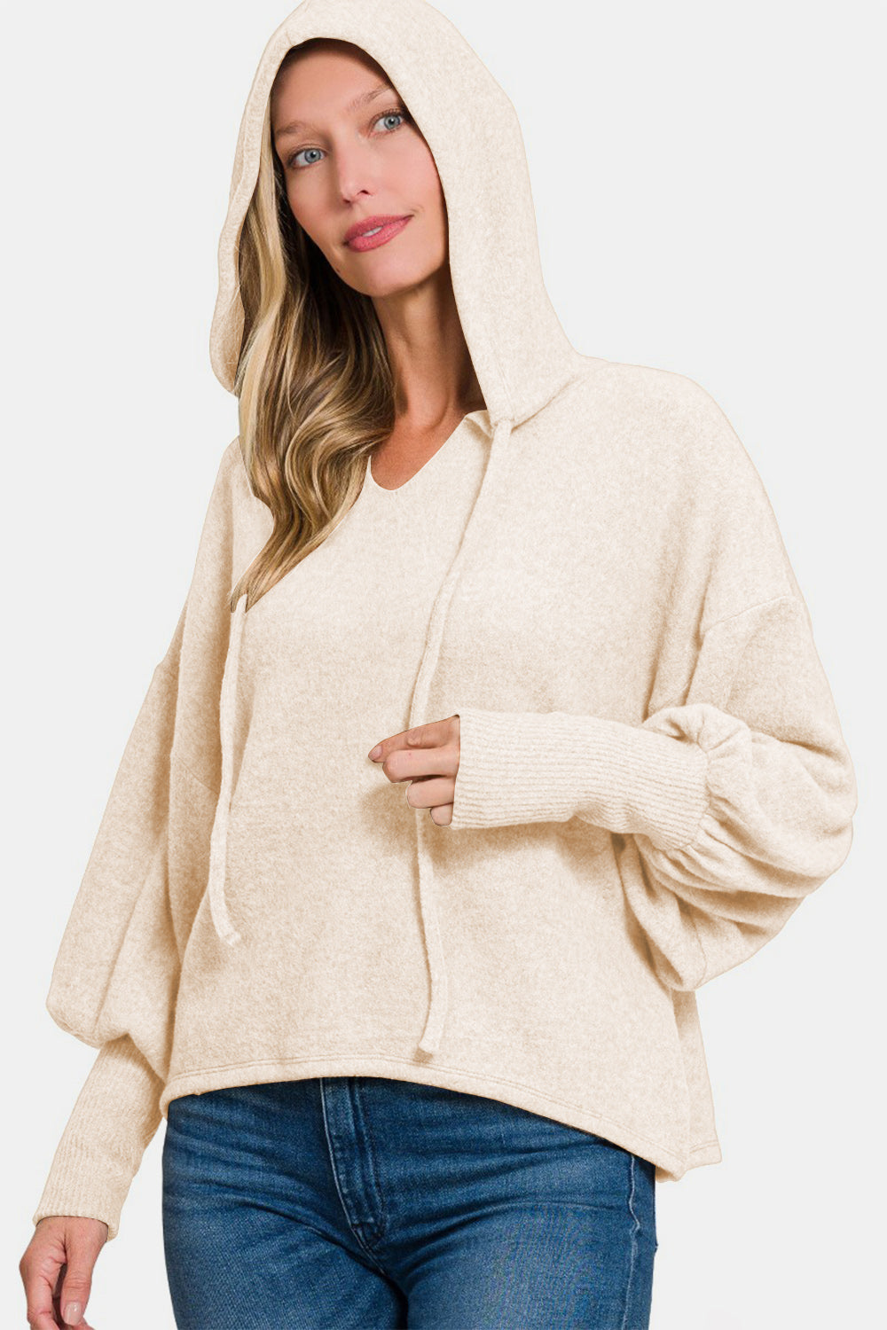 Zenana Brushed Hacci Drop Shoulder Cropped Hoodie Trendsi