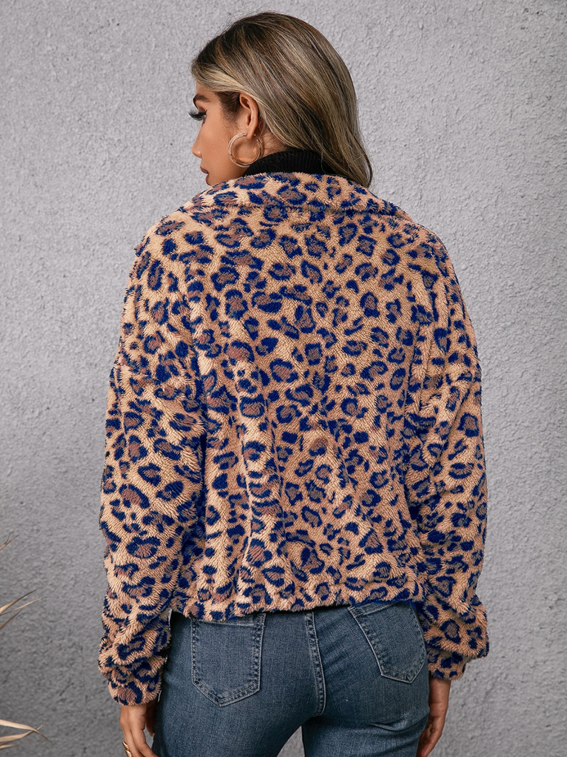 Ivy Lane Drawstring Leopard Zip Up Jacket Trendsi