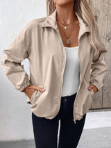 Pocketed Zip Up Long Sleeve Jacket Trendsi