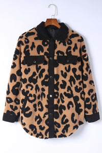 Leopard Button Up Long Sleeve Jacket Trendsi