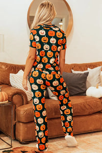 Pumpkin Printed Short Sleeve Top and Pants Lounge Set Trendsi