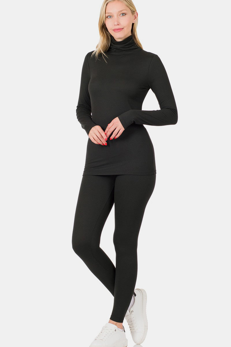 Zenana Full Size Turtleneck Top and Leggings Lounge Set Trendsi