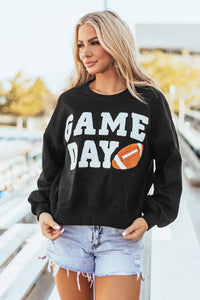 GAME DAY Round Neck Long Sleeve Sweatshirt Trendsi