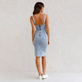 New U-neck Suspender Denim Dress Summer Casual Tight Slim Fit Dresses With Slit Design Womens Clothing InSpaceX Fashion