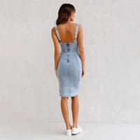 New U-neck Suspender Denim Dress Summer Casual Tight Slim Fit Dresses With Slit Design Womens Clothing InSpaceX Fashion