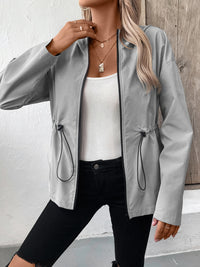 Drawstring Zip Up Hooded Jacket Trendsi