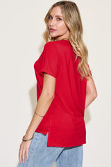 Basic Bae Full Size V-Neck High-Low T-Shirt Trendsi