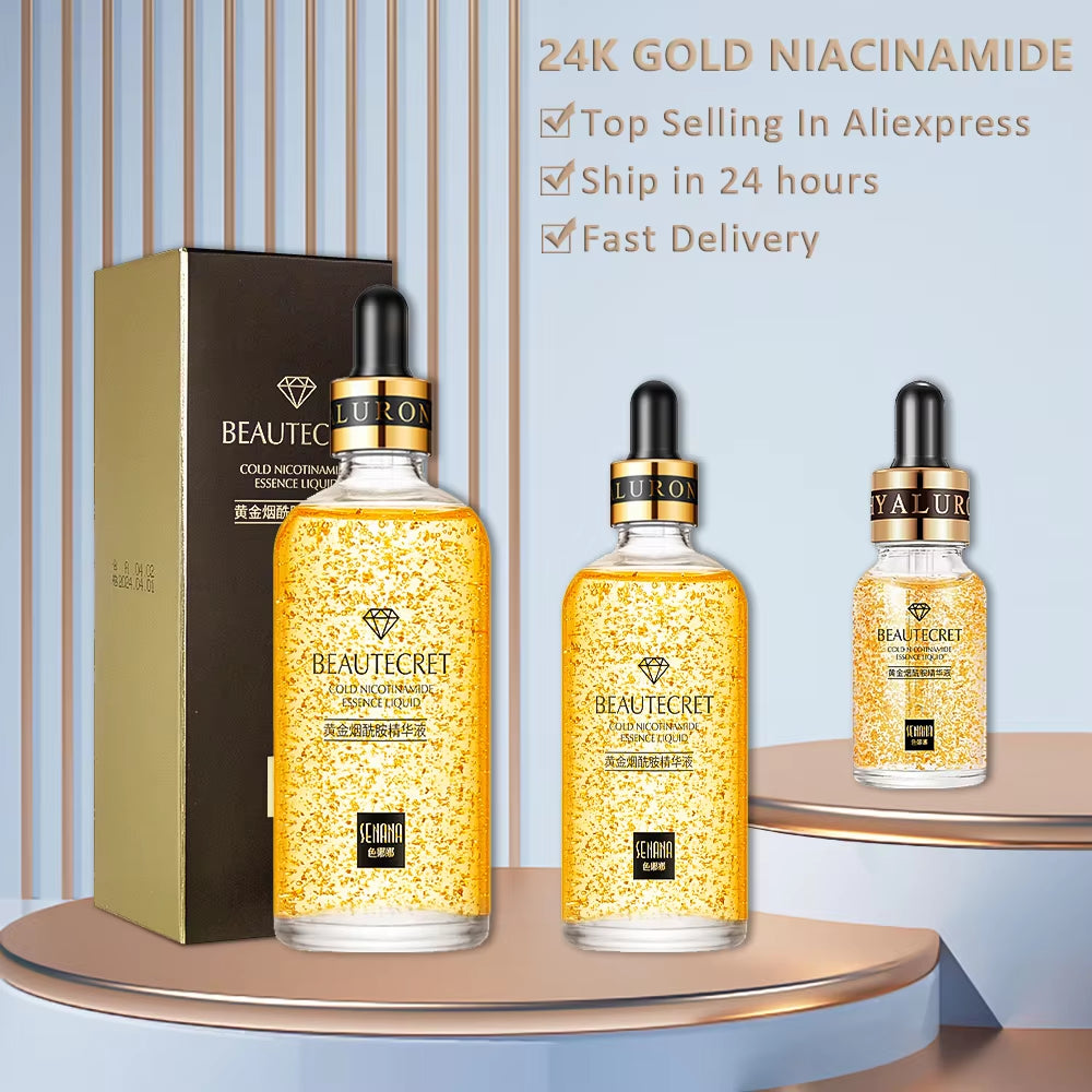 Skincare Product 24K Gold Niacinamide Face Serum anti Aging Hyaluronic Acid for Face Shrinks Pores Korean Skin Care Products