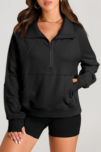 Half Zip Long Sleeve Sweatshirt Trendsi