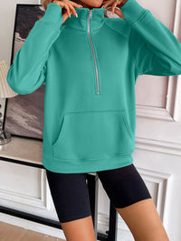 Ivy Lane Half Zip Raglan Sleeve Sweatshirt Trendsi