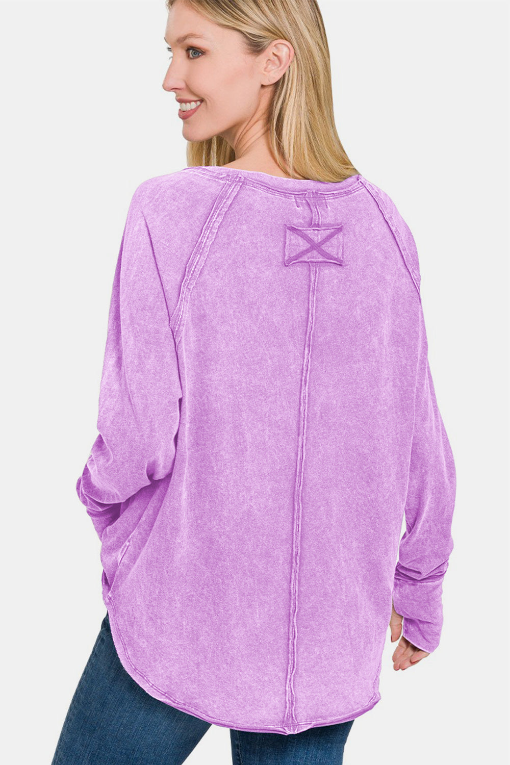 Zenana Round Neck Thumbhole Long Sleeve T-Shirt Trendsi