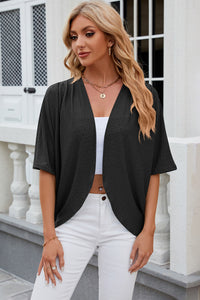 Eyelet Open Front Half Sleeve Cardigan Trendsi