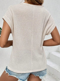 Waffle-Knit Round Neck Short Sleeve Top Trendsi