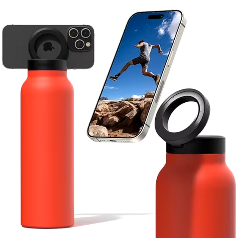 Insulated Water Bottle Compatible Magsafe Water Bottle with Phone Holder,Stainless Steel Water Bottle with Magnetic Phone Tripod