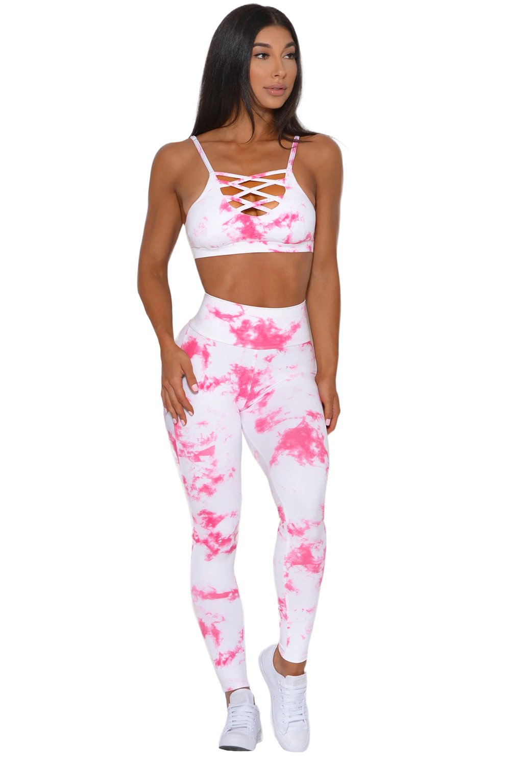 Tie-dye Crisscross Sport Bra and Leggings Set Jade