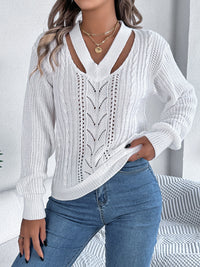 Cutout V-Neck Long Sleeve Sweater Trendsi