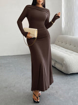 Ruched Long Sleeve Maxi Dress Trendsi