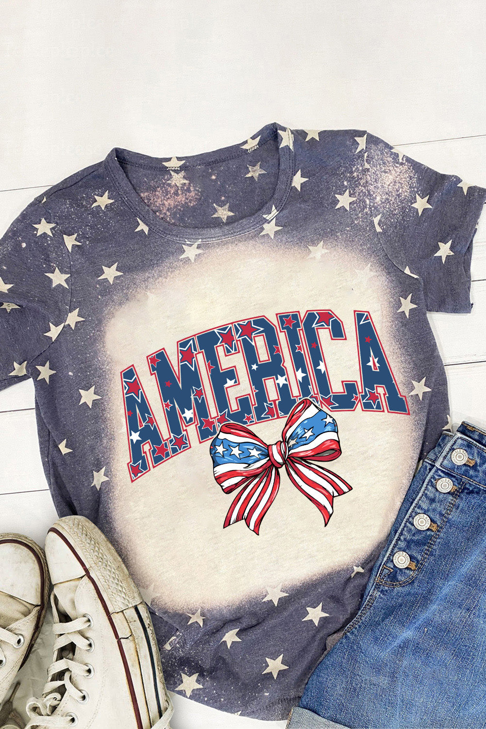 AMERICA Round Neck Short Sleeve T-Shirt Trendsi