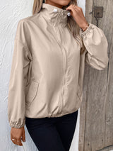 Pocketed Zip Up Long Sleeve Jacket Trendsi