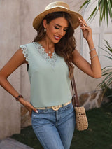 Lace Detail V-Neck Cap Sleeve Top Trendsi