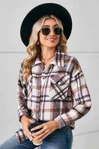 Button Down Collared Plaid Shacket Trendsi