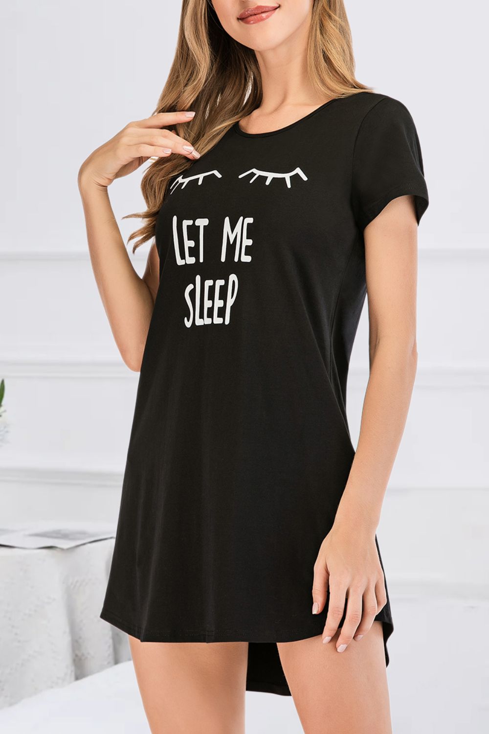 Graphic Round Neck Short Sleeve Lounge Dress Trendsi