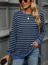 Striped Round Neck Long Sleeve T-Shirt Trendsi