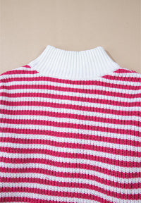 Striped Half Zip Mock Neck Long Sleeve Sweater Trendsi