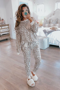 Print Long Sleeve Top & Drawstring Joggers Loungewear Jade