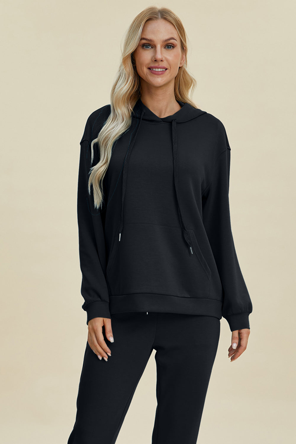 Basic Bae Full Size Air Scuba Drawstring Long Sleeve Hoodie with Kangaroo Pocket Trendsi