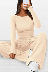 Round Neck Long Sleeve Top and Pants Set Trendsi