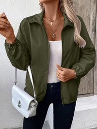 Pocketed Zip Up Long Sleeve Jacket Trendsi