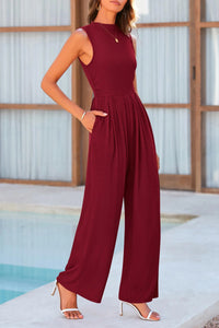 Mock Neck Sleeveless Wide Leg Jumpsuit Trendsi