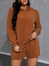 Long Sleeve Hoodie and Pocketed Shorts Set Trendsi