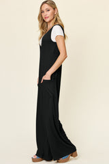 Double Take Full Size Sleeveless Wide Leg Jumpsuit with Pockets Trendsi