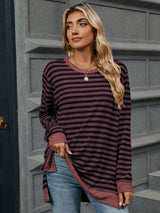 Striped Round Neck Long Sleeve T-Shirt Trendsi