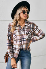 Button Down Collared Plaid Shacket Trendsi