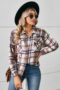 Button Down Collared Plaid Shacket Trendsi