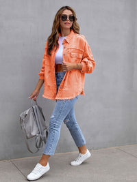 Distressed Drop Shoulder Denim Jacket Trendsi