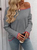 Contrast Trim Round Neck Long Sleeve Sweater Trendsi