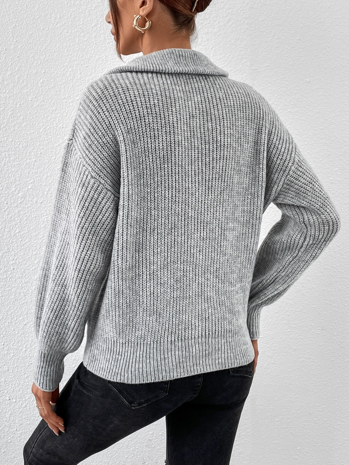 Honey Half Zip Dropped Shoulder Sweater Trendsi