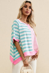 Contrast Stripes Round Neck Half Sleeve T-Shirt Trendsi