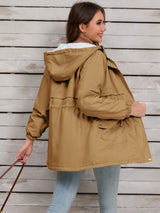 Drawstring Long Sleeve Hooded Jacket Trendsi