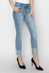 RISEN Full Size High Rise Cuffed Slim Straight Jeans Trendsi